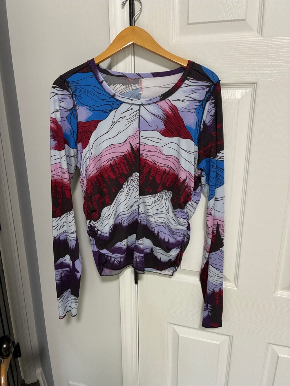 Free People Long Sleeve Abstract Print Top in Blue, Purple & Red